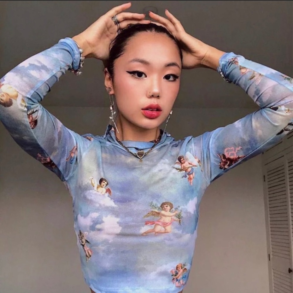 ✨🤍 Angel Print Sheer Mesh Top🤍✨